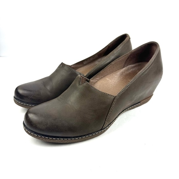 Dansko Liliana Shoes 38 Brown Leather Slip On Comfort Wedge Womens - Picture 1 of 8